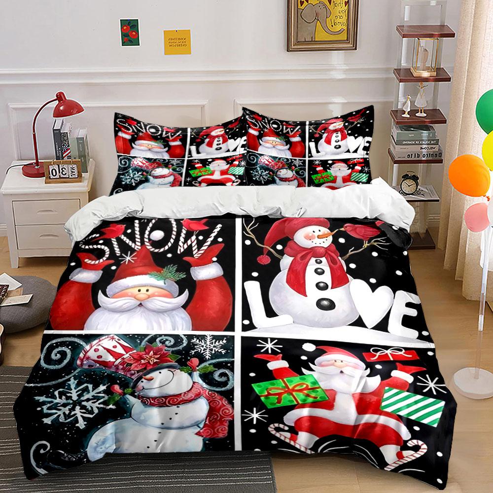 Christmas Santa & Snowman Set Bedding Duvet Cover Set Duvet Cover Pillowcases (1*Duvet Cover 2*Pillowcases, Without Duvet Insert)