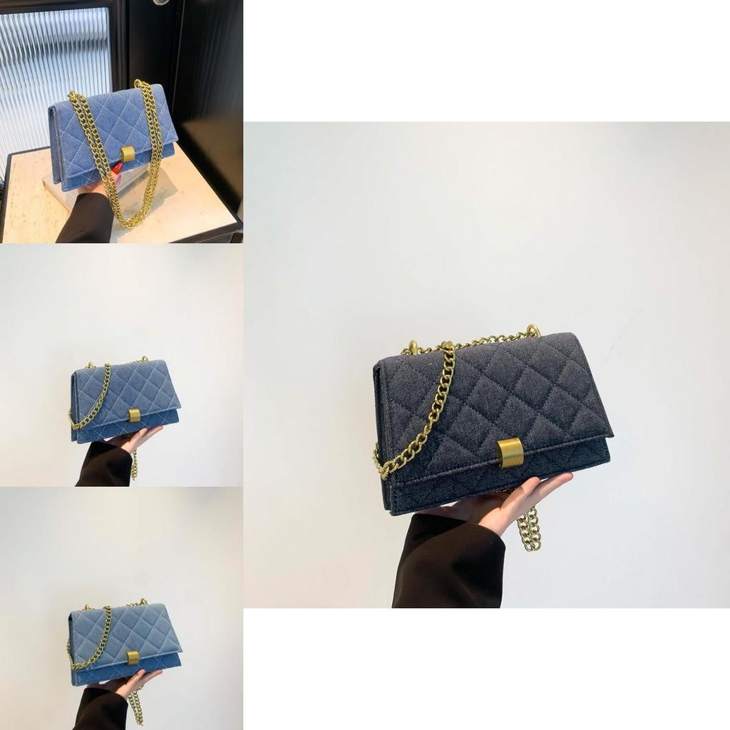 Fashionable Denim Women's Crossbody Bag Vintage Blue Quilted Chain Shoulder Bag