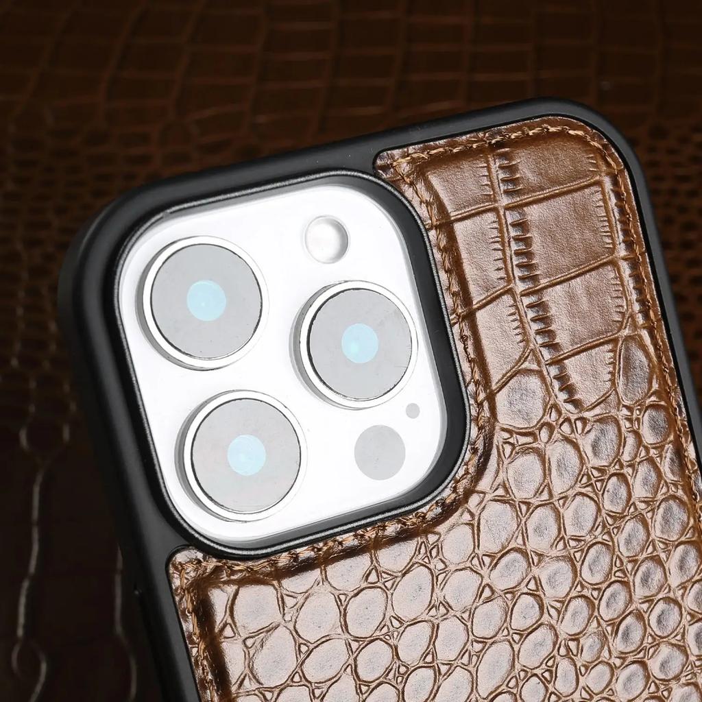 Etui z prawdziwej skóry krokodyla premium do iPhone'a 16 Pro Max 15 14 13 12 11 XR z tyłu ze skóry bydlęcej, ochronne