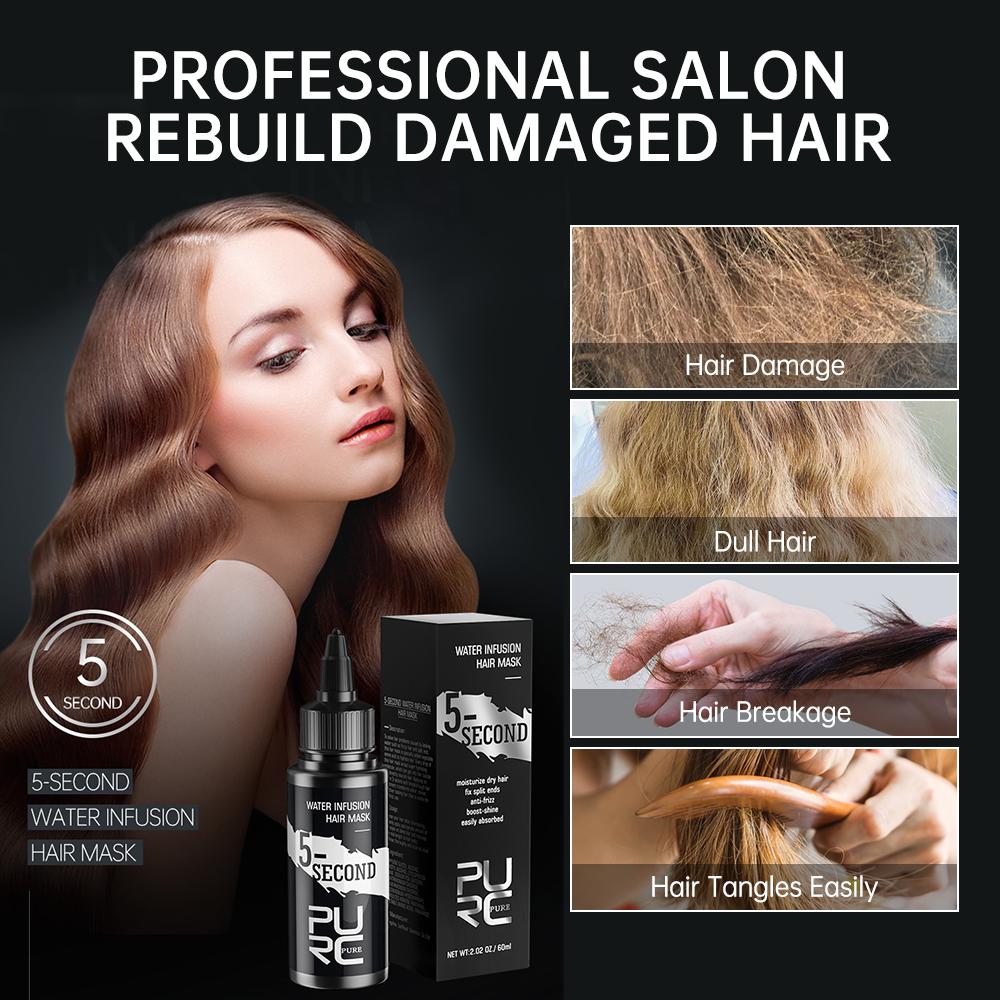PURC 5-second Water Infusion Hair Mask Repair Damaged Hair Smoothing Nourish Soft Hair Treatment Hair Care Masks 60ml