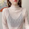 Women's Sheer Lace Long Sleeve Top with Half High Neck