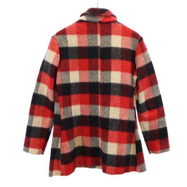 RUSS 70s Vintage Made in USA Check Pattern Wool jacket M Navy Women Used