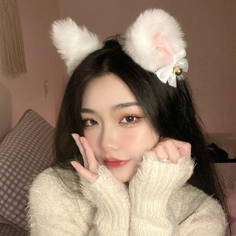 Animal Faux Fur Cat Ears Headbands with Bells Lovely Flexible Hair Accessory Halloween Cosplay Costume Party Dress Girls Women