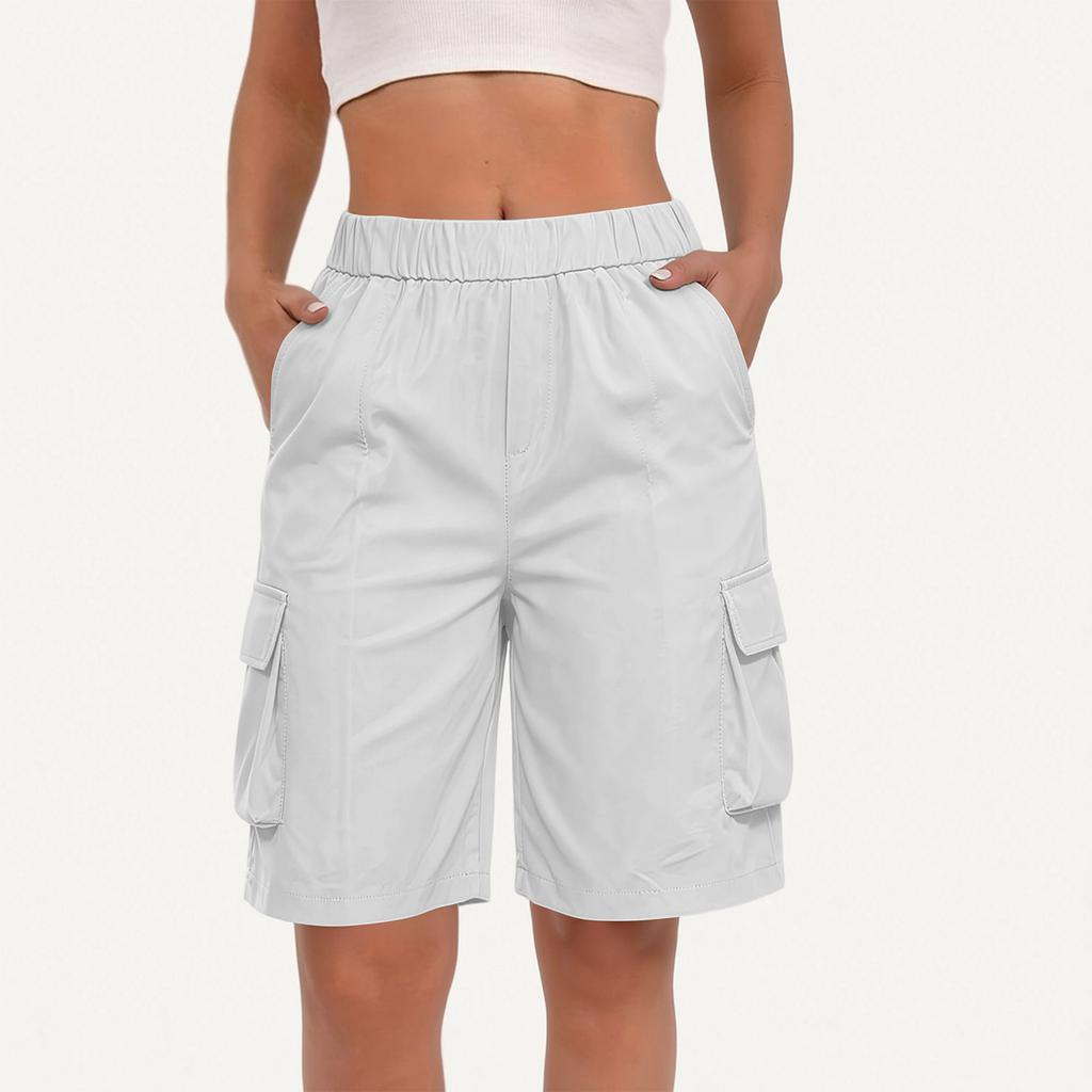 Damen High Waist Lockere Cargo-Shorts mit Taschen Weiter Bein Outdoor Wandershorts Lässige Leichte Unterteile für den Sommer