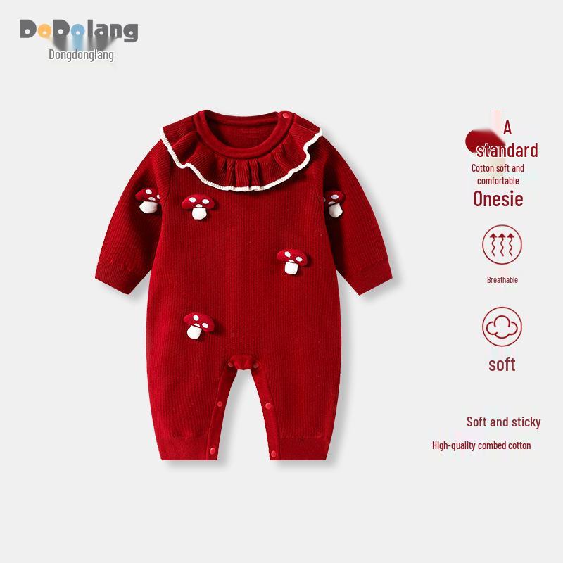 Red Romper: Autumn/Winter New Year's & First Birthday Formal Outfit for Babies