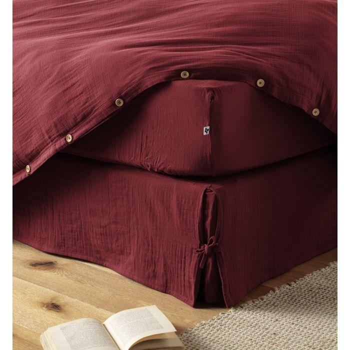 Cache sommier gaze de coton 160 x 200 cm Gaia Bordeaux