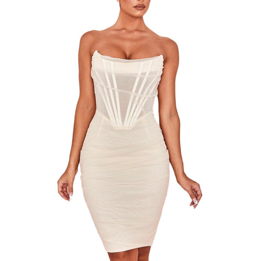 Europäisches & Amerikanisches Trägerloses Ein-Schulter-Bandagen-Netzkleid