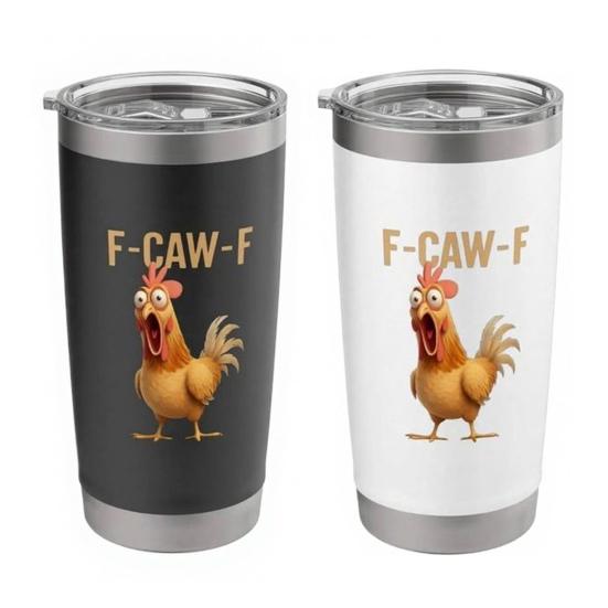 Kaffeebecher aus Edelstahl mit geheimem Zitat, doppelwandig isolierter Thermobecher, auslaufsicherer Reisebecher für heiße und kalte Getränke, F-Caw-F Lustiges Huhn