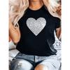 European Size Sparkling Heart Print Pure  Women's Plus Size T-Shirt Perfect for Home, Comfortable, Casual Travel, or Holiday Gifts