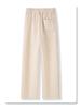 Women's Off-White High-Waisted Wool Wide-Leg Pants with Velvet Lining - Loose, Casual Fit for Autumn/Winter 2024