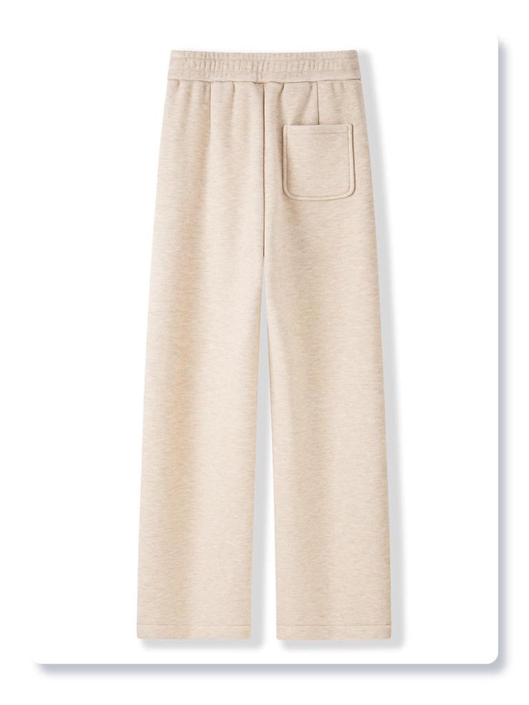 Women's Off-White High-Waisted Wool Wide-Leg Pants with Velvet Lining - Loose, Casual Fit for Autumn/Winter 2024