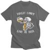 Custom Forget Candy Give Me Beer Halloween Skeleton Skull Tshirts for Men Short Sleeves  Tshirt Slim Fit Pure Cotton Tees