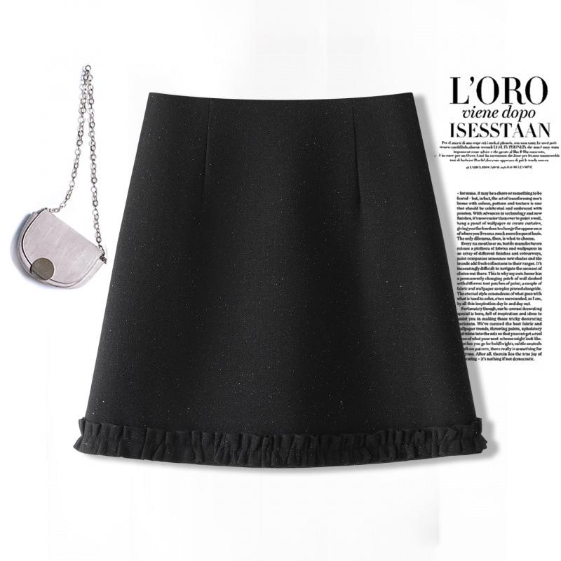 2026 Winter Women's Gray A-Line Skirt: High-Waisted, Slimming, Lace-Pleated Short Skirt for Petites