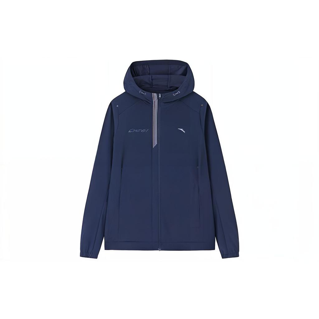 Anta Training Series Solid Color Hooded Ice Skin Breathable Textured Windbreaker Jacket Women Jacket Deep-Night-Blue 162337720-2