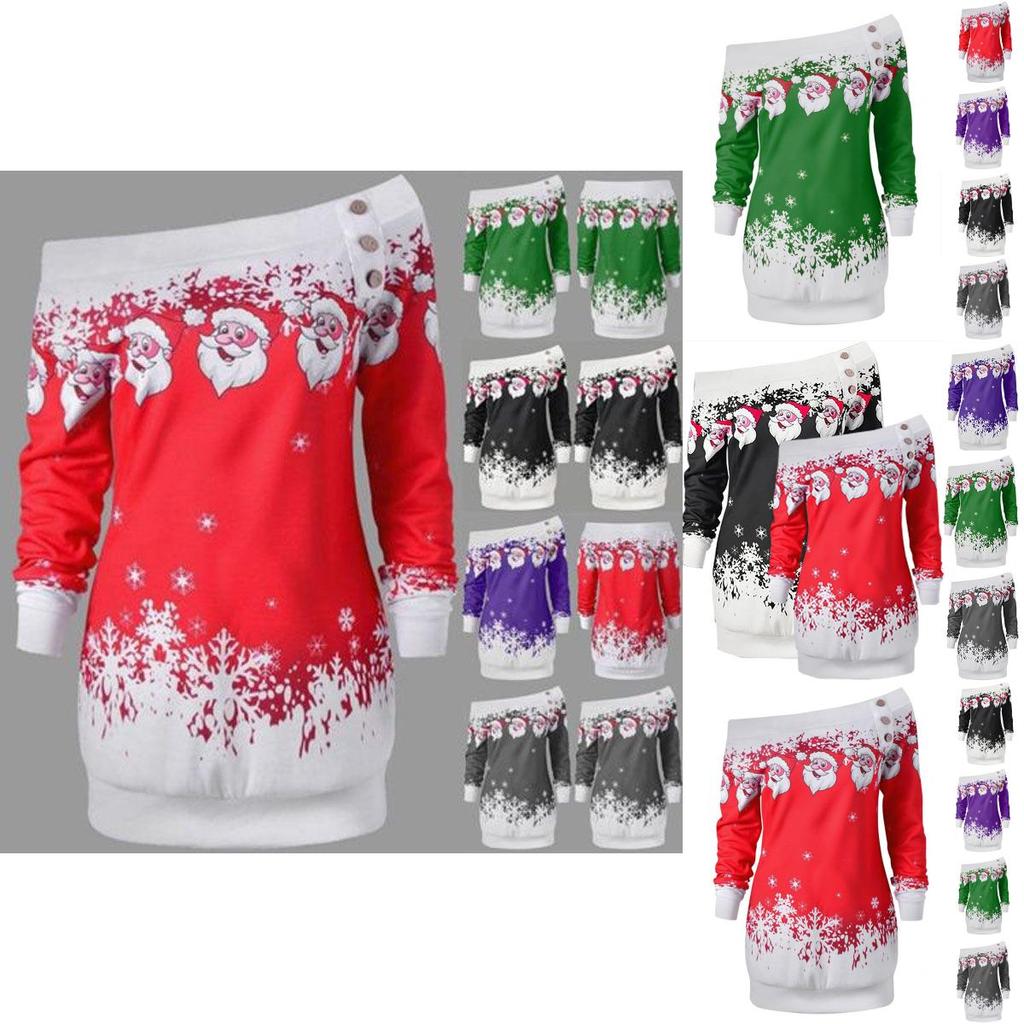 Ladies Christmas Jumper Tops Featuring Charming Santa Claus Design And Long Sleeves