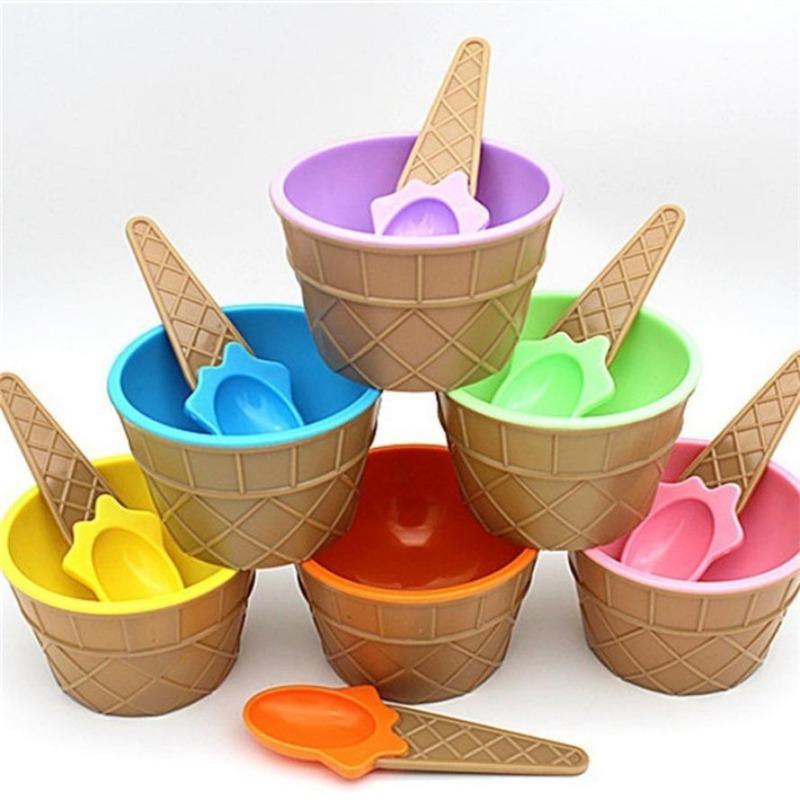 1Set Kids Ice Cream Bowl Spoon Set Durable Children Gifts Lovely Dessert Bowl DIY Ice Cream Tools Icecream Bowl+spoon