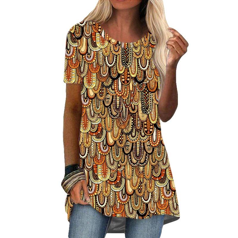 QICED Women's Fashion Casual Short Sleeve O-Neck Blouses & Shirts