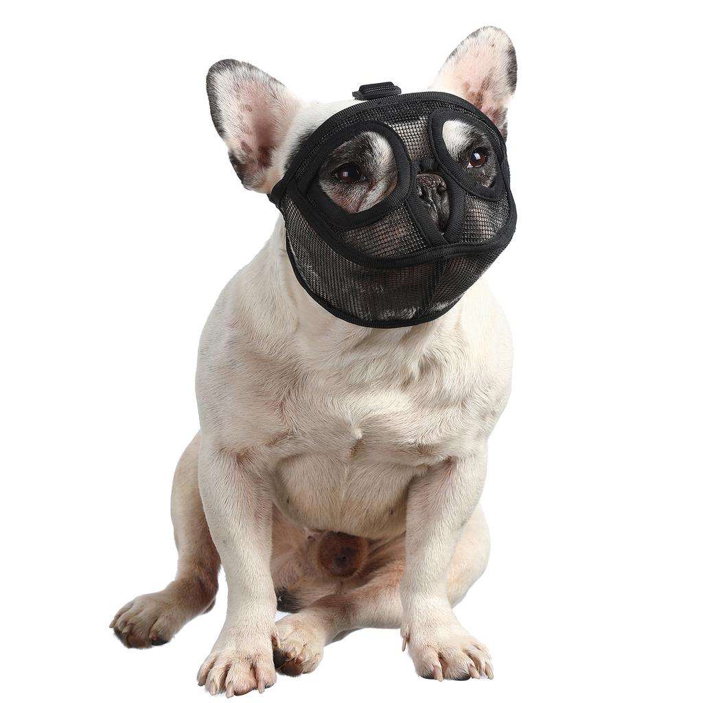 Short Snout Dog Muzzle Bulldog Muzzle Adjustable Breathable Mesh for Training Biting Barking