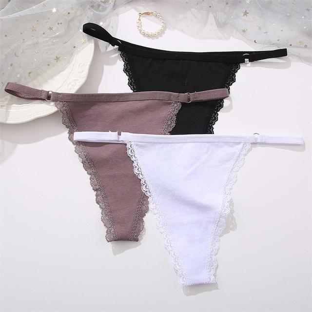 FINETOO 3Pcs/set Women's Cotton Thongs Lace Low Waist G-string Underwear S-L Ladies T-Back Underpants Girls Panties Lingerie New