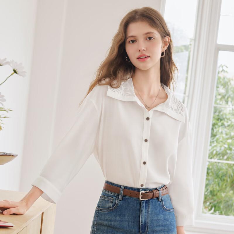 Betu Women's French Style Lyocell Lace Lapel Shirt