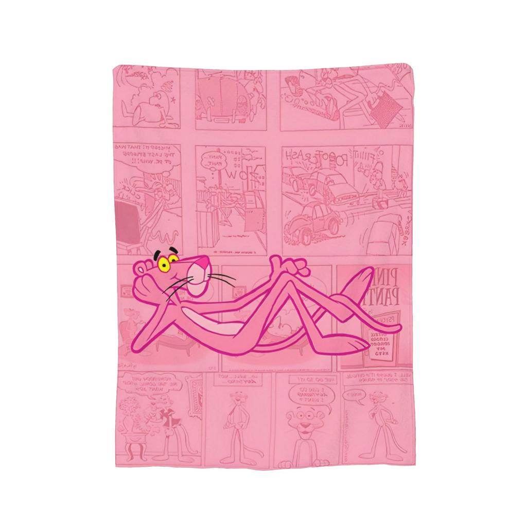 Pinks Panthers Cartoon Flannel Throw Blankets Leopard Head Blanket for Sofa Office Lightweight Thin Bedding Throws,