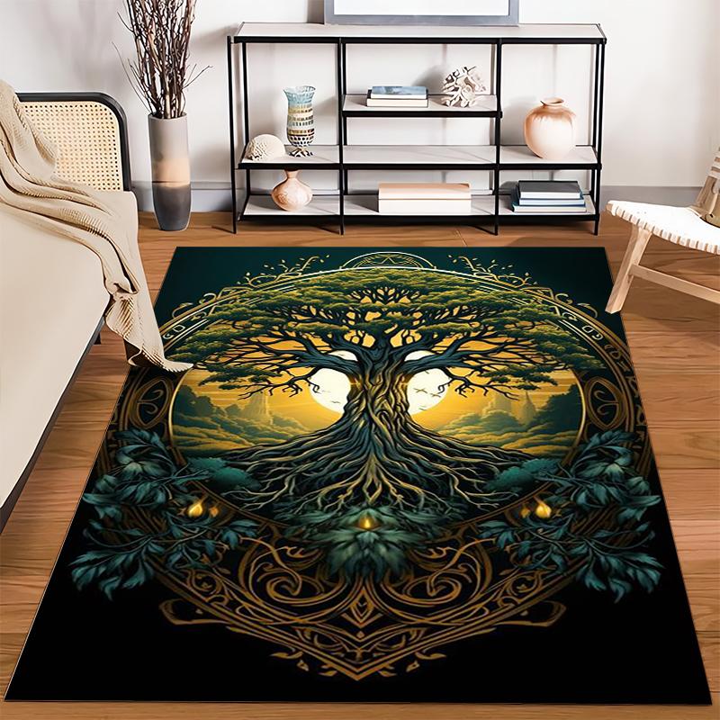 "Tree of Life Carpet with Golden Glow and Nature Art Design Print" Suitable for use as an anti-slip for living room bedroom sofas