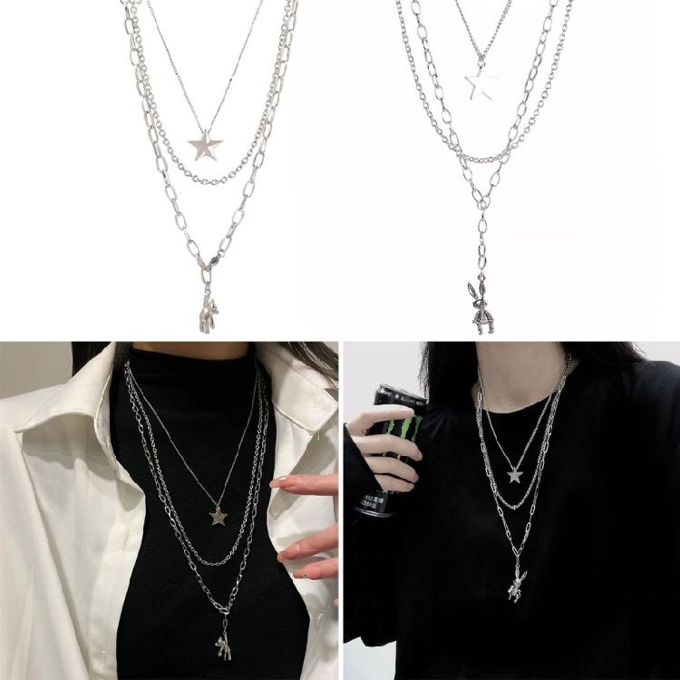 Three-Layer Metal Bear Star Clavicle Chain Women Birthday Party Jewelry Gift