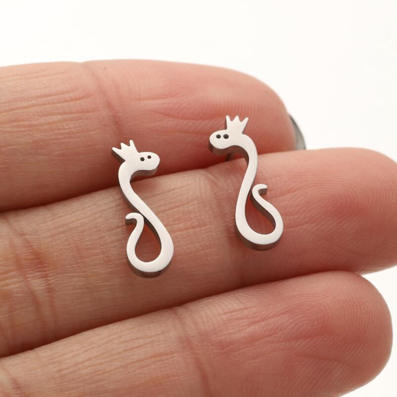 Stylish Zodiac Snake Stainless Steel Earrings: Elegant S-Shaped Korean Cartilage Studs for Women.