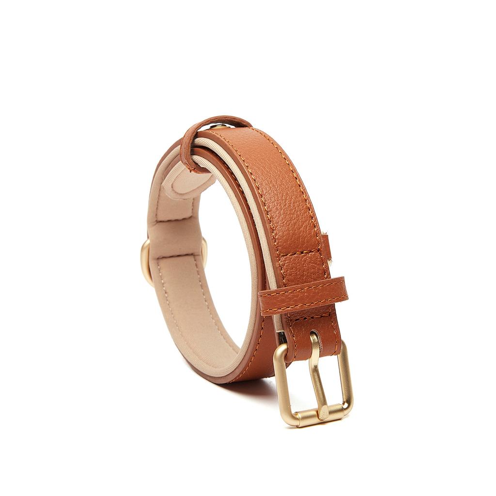 New Pet Genuine Leather Collar Lychee Pattern Head Layer Cowhide Dog Collar Anti-slide Adjustable Dog Collar