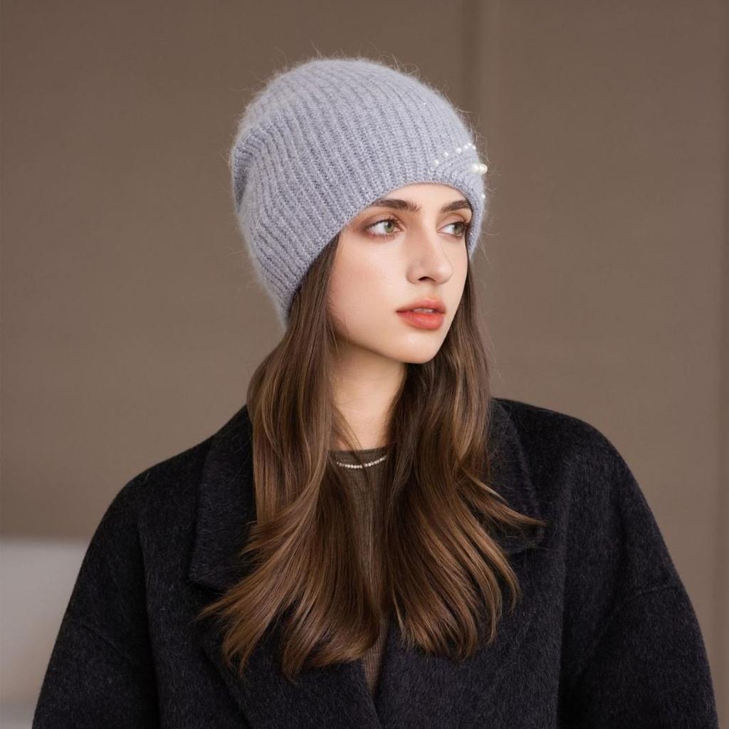 Fashion Winter Hat With Beads Details - Women'S Warm Knit Beanie In Western Style Thickened Outdoor Baggy Cap Female New
