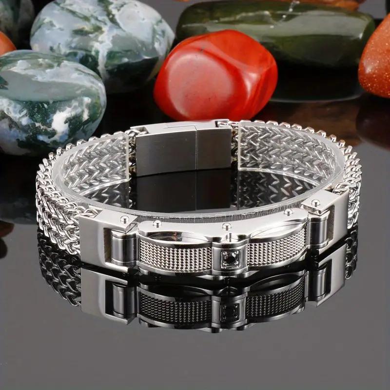 

Stainless Steel Bracelet for Men 21CM Square Chain With CZ & Magnet Clasp Bracelets Street Style Fashion Quality Zircon Gifts 21cm