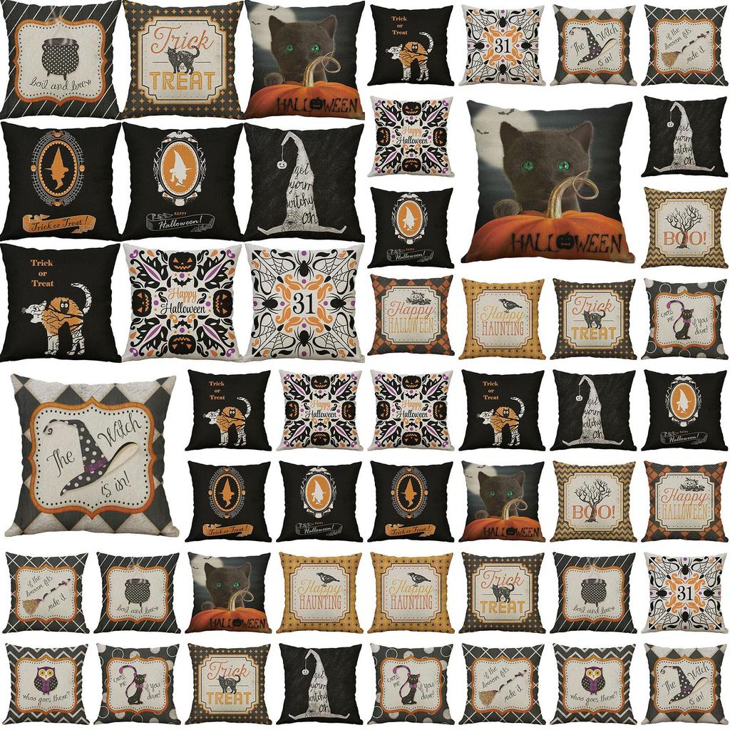 Halloween Owl Cushion Cover Cotton Linen Pillow Case With Pumpkin Pattern And Invisible Zipper For Sofa Home Decor