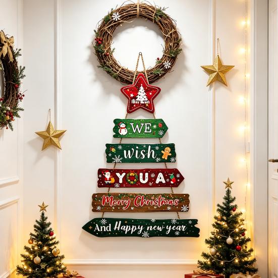 Festive Door Handle Decorations Rustic Wooden Hanging Pendant for Christmas Holiday Home Door, Decorative Signs Party Sign Ornament with