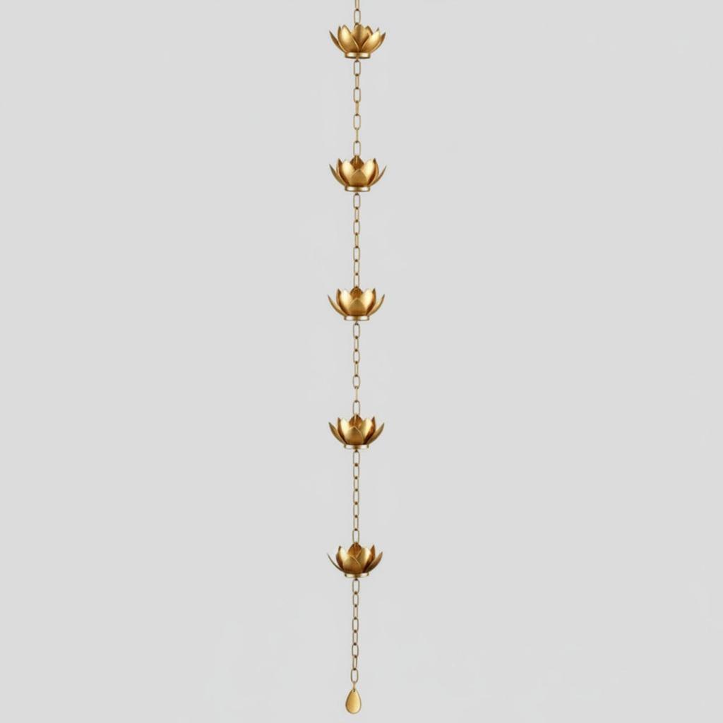 Rain Chain with Lotus Cups Botanical Decorative Outdoor for Courtyard