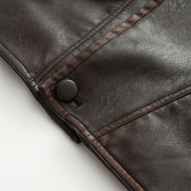 European & American Women's Casual Lapel Leather Jacket Coat - Fashionable Cross-Border Style