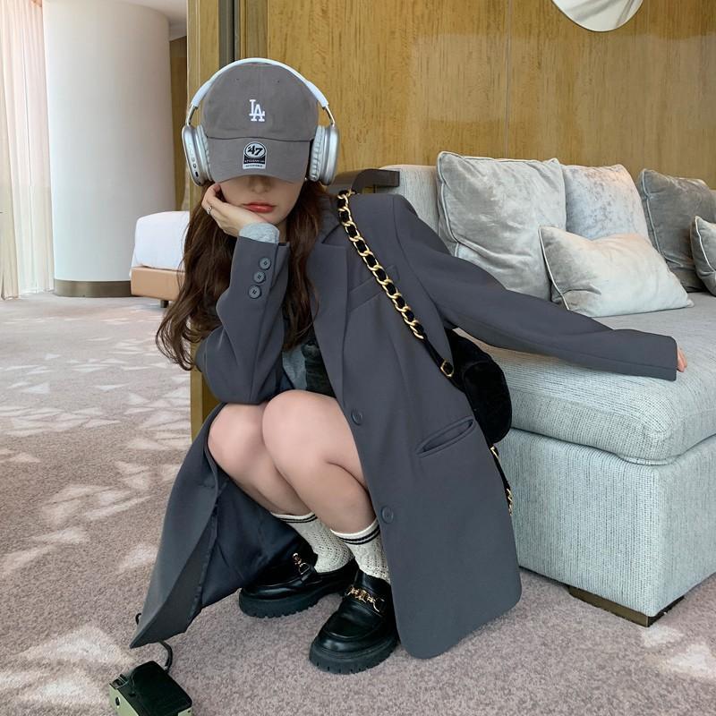 Dámské sako s rozparkem vzadu v korejském stylu, cool, ležérní a všestranné, šedé, s jednou kapsou, módní sako pro ženy