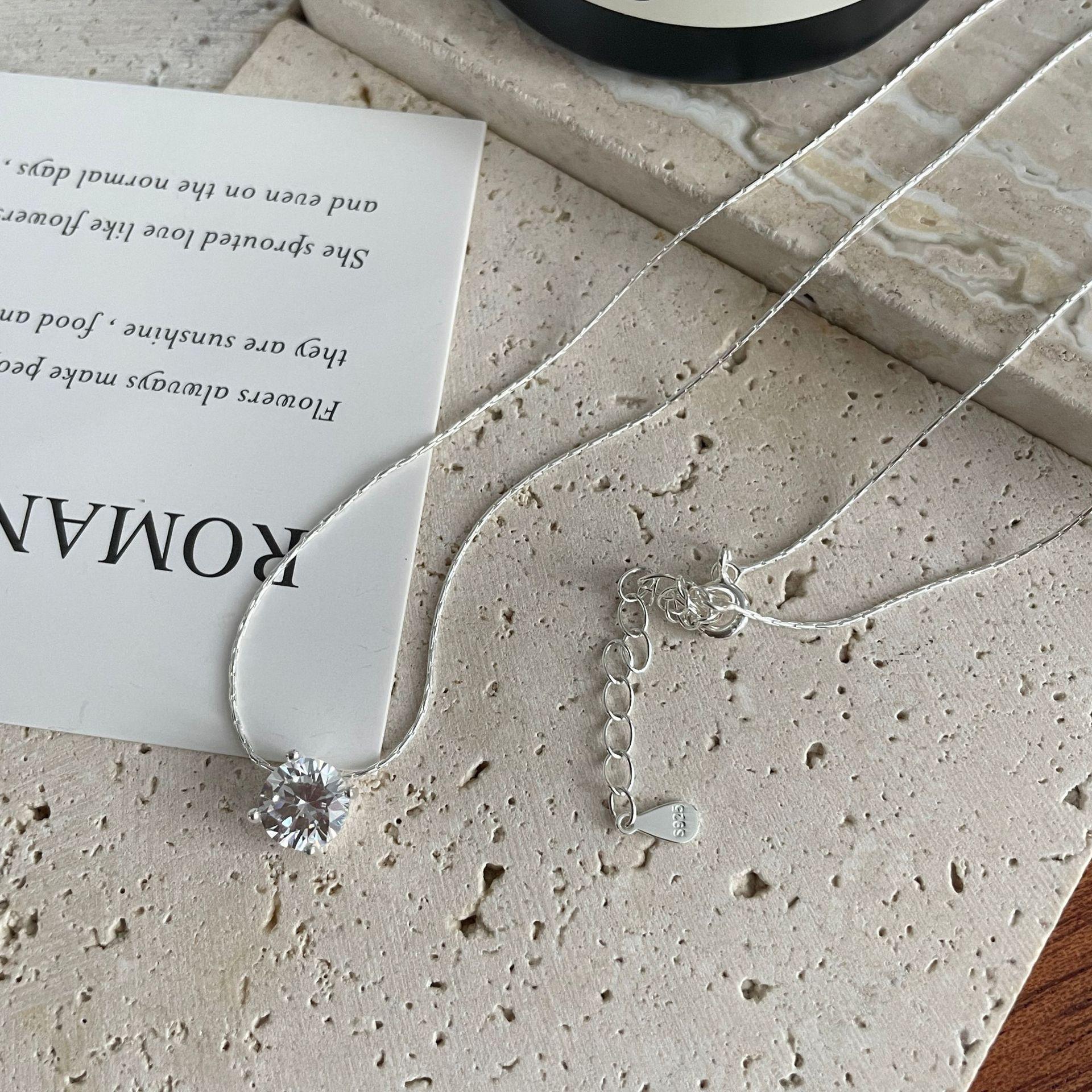 S925 silver Korean version basic commuter single diamond necklace female Korean style fashionable simple collarbone chain 925 sterling silver