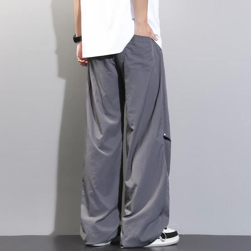 VUUG Men's American Street Style Pleated Wide-Leg Cargo Pants