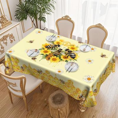 Sunflower Bee Print Tablecloth, Fresh Household Coffee Table Table Cloth, Suitable For Long And Round Tables