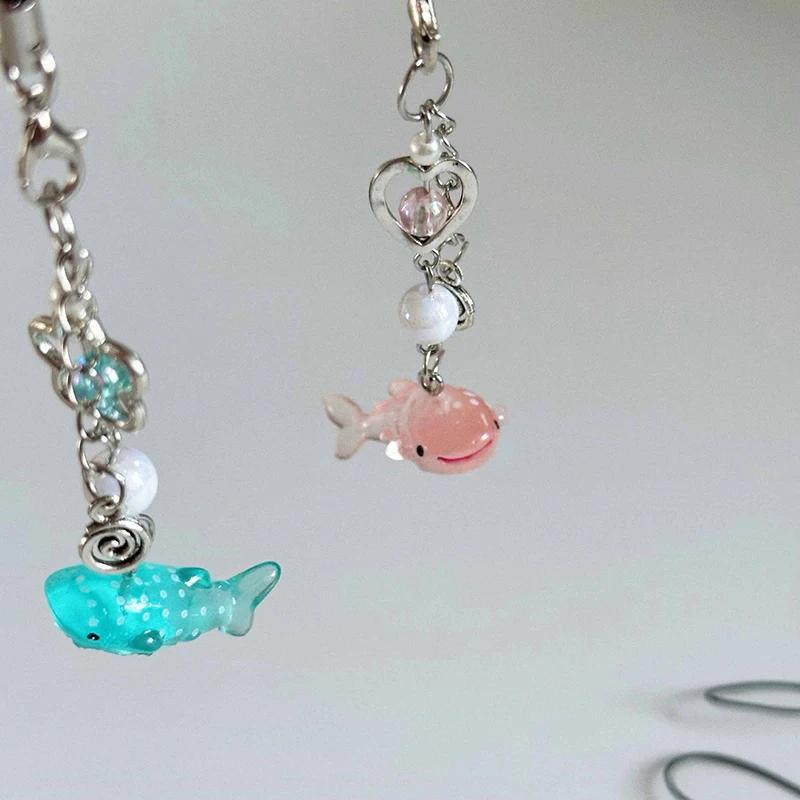 1PC Summer Handmade Beaded Wave Point Shark Hanging Pendant Charm Keychain Cute Simulation Marine Life Phone Chain