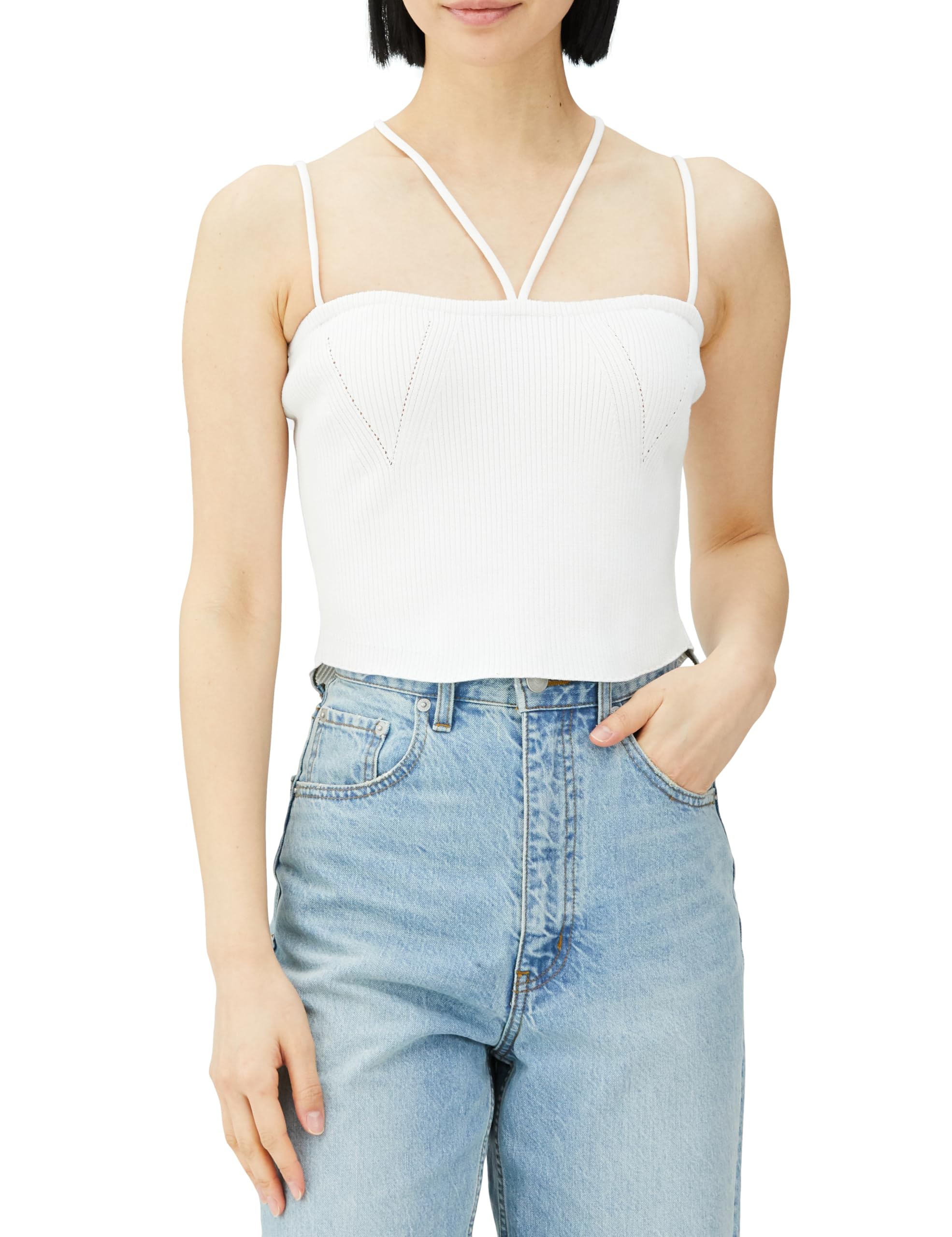 

Трикотажная майка-свитер Koel с перекрещенными бретелями женская бежевый