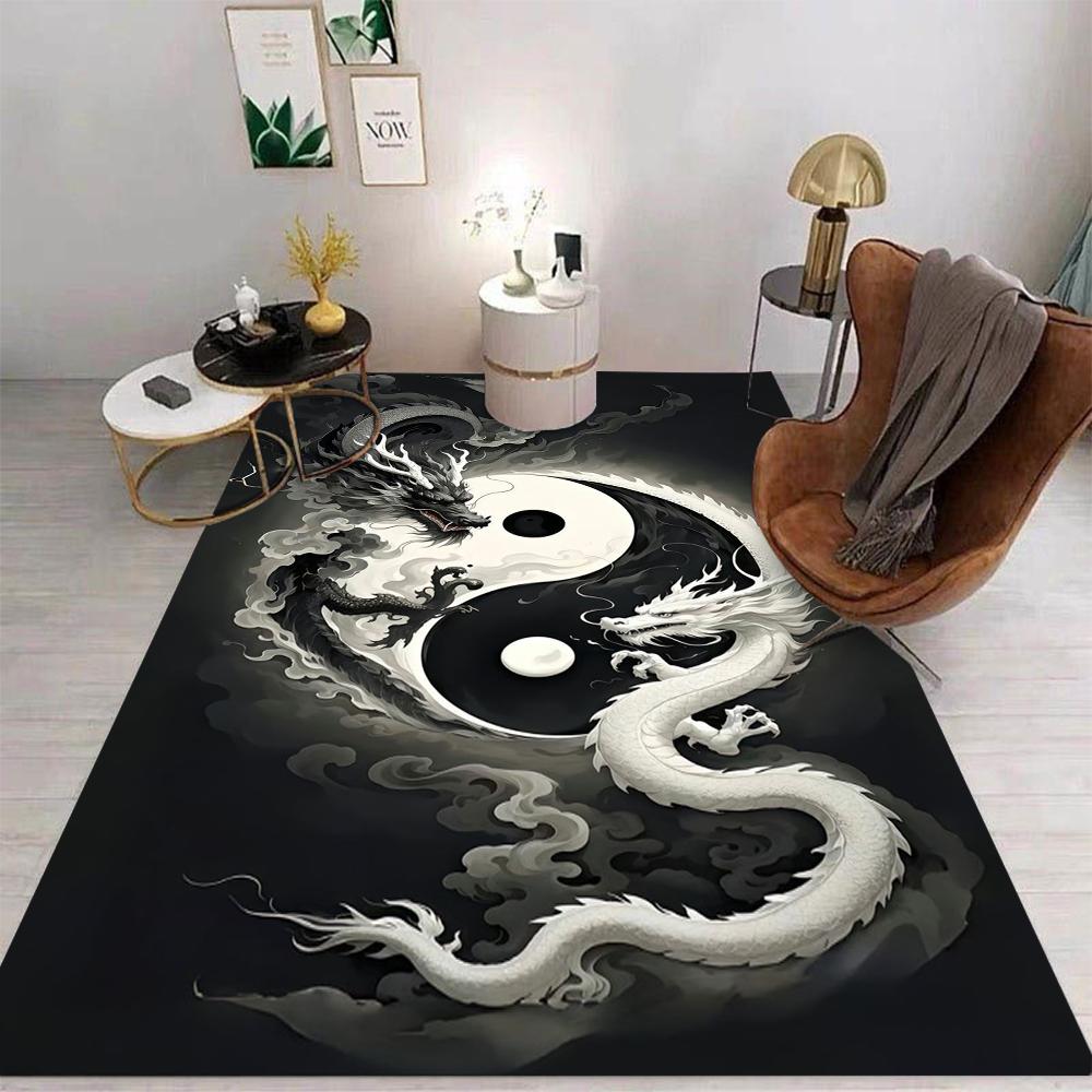 Chinese Dragon Pattern Floor Mat Various Styles With Dragons In Ink Style Yin Yang And Samurai Sword Scenes Rug For Home Decor