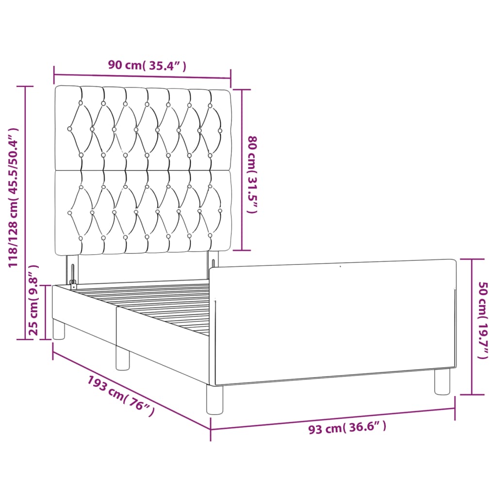 Bed Frame without Mattress Dark Grey 90 x 190 cm Fabric