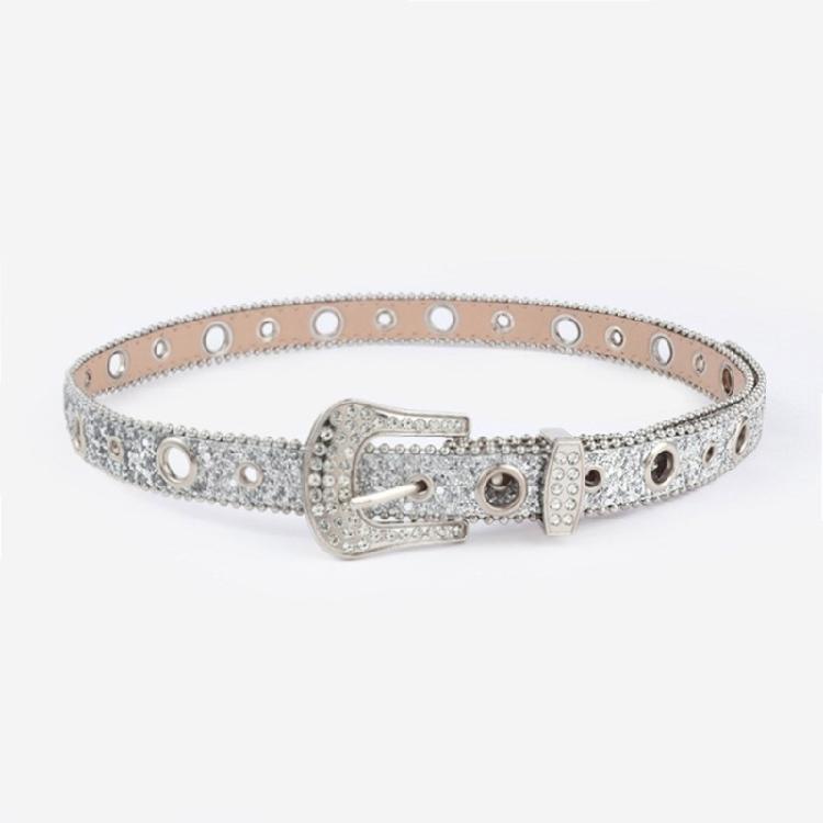 Shinning Rhinestone Buckle Belt Woman Punk Girls Locomotive Belt for Jeans Skirt