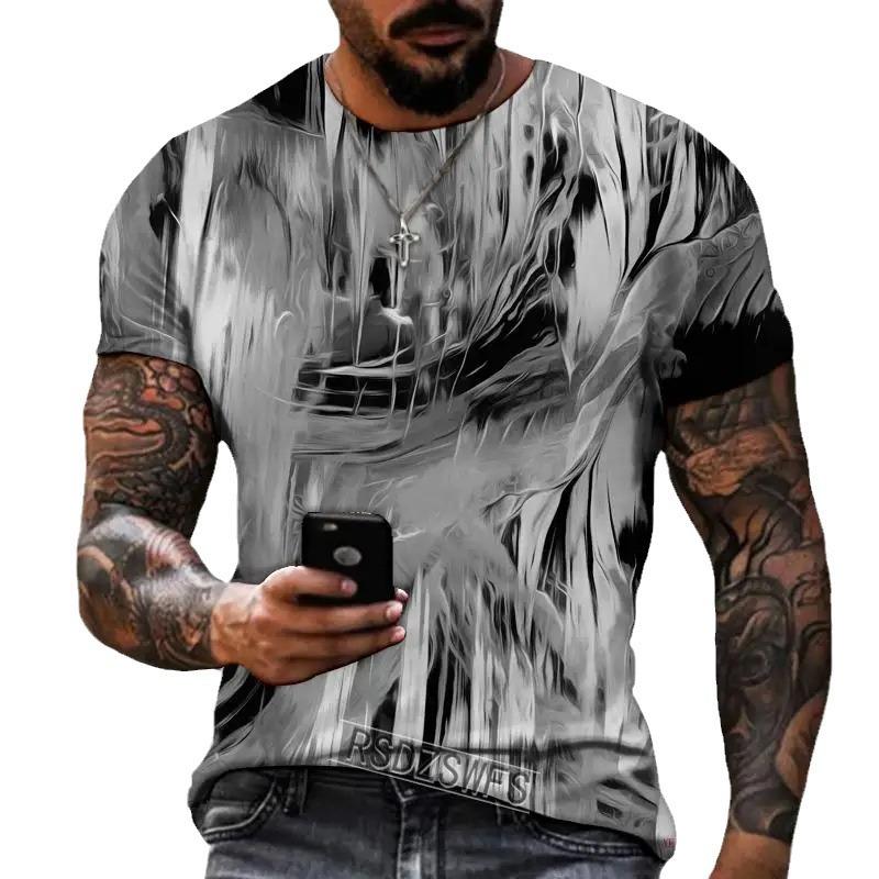 3D Printing Digital Abstract Style Black White Landscape Painting Abstract Art T-Shirts Men’s