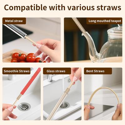 Slim Silicone Straw Cleaning Brush, Long Flexible Brush Head for Bottle Straws and Narrow Tubes, Durable Food-Grade Household Cleaning Accessory