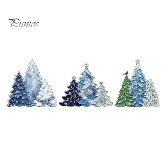 Indoor Festive Home Accessories 3PCS Wooden Christmas Tree Ornaments, Stable Base Seasonal Figurines, Decorative Crafts Plentiful Layers Tabletop