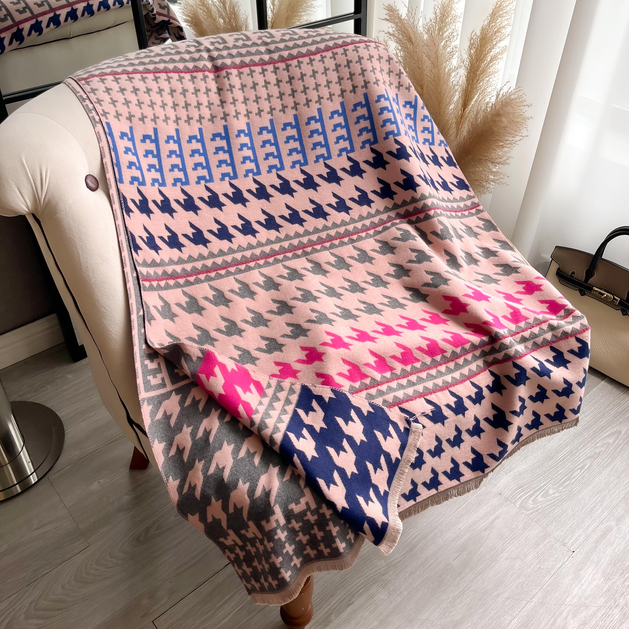 

New Houndstooth Print Scarf for Women Warmer Winter Cashmere Pashmina Scarves Shawls Female Thick Blanket Wraps Foulard рожевий