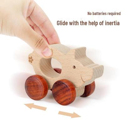 Beech Wood Toy Car - Original Inertia Push Car for Infants, Grasping Training, Solid Wood, Safe for Teething, Educational