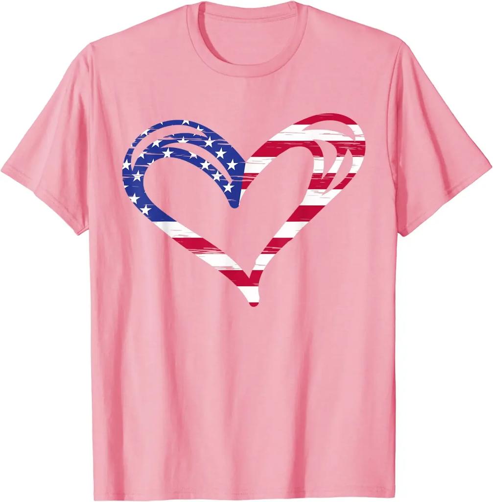 USA Flag Heart American Patriotic Armed Forces Memorial Day T-Shirt Casual Cotton Daily Four Seasons Men Clothing Holiday Tees